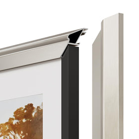 VueFrame Deco Alloy Bezel slim profile blends with wall, maintaining TV's sleek silhouette.