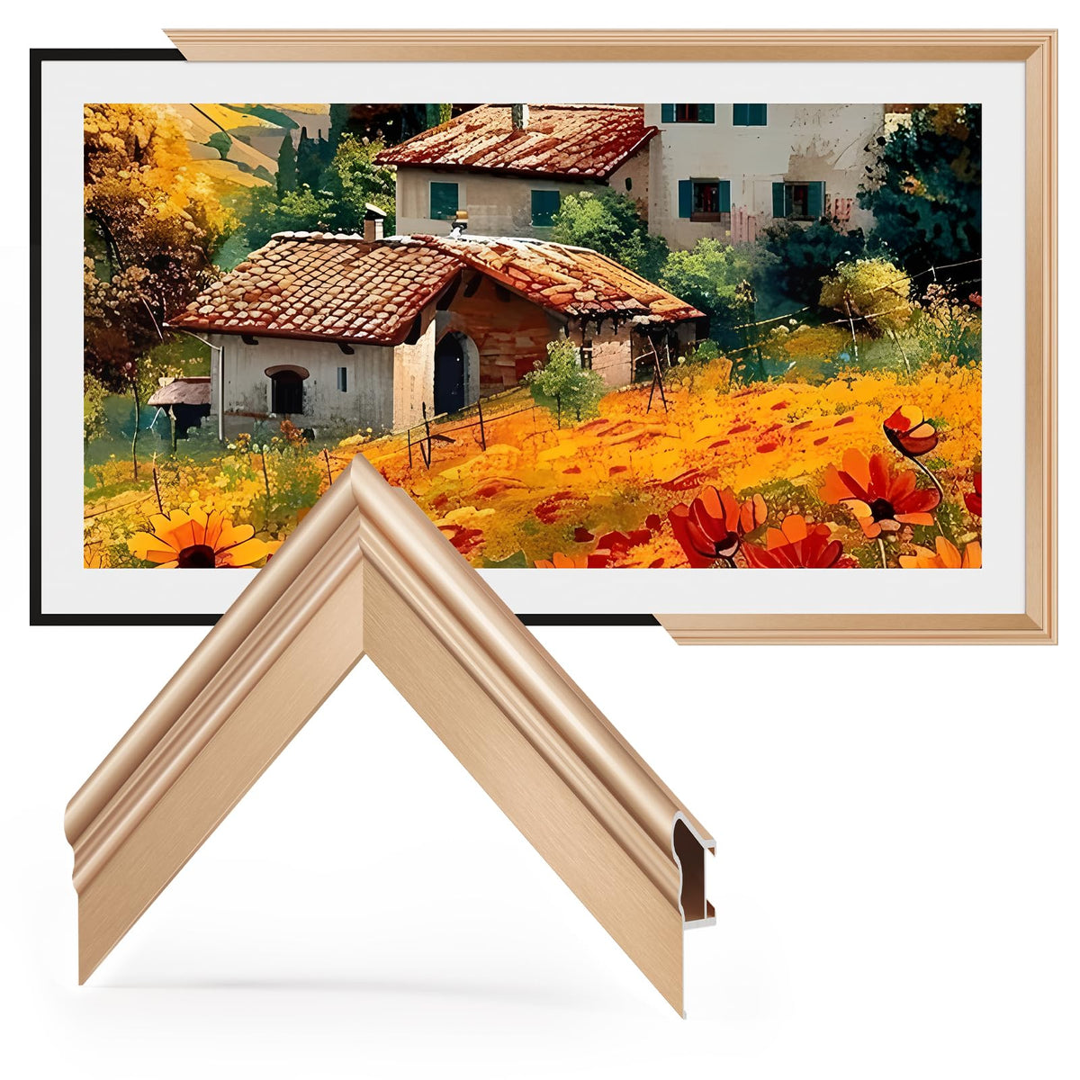 VueFrame Deco bezel 55-inch fit enhances Samsung The Frame TV with a framed-art look.