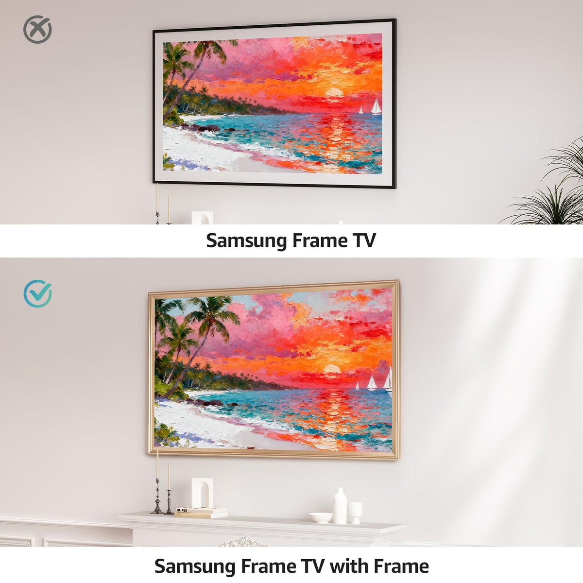 VueFrame wall-mounted bezel blends with furniture and wall color for cohesive decor.