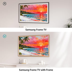 VueFrame wall-mounted bezel blends with furniture and wall color for cohesive decor.