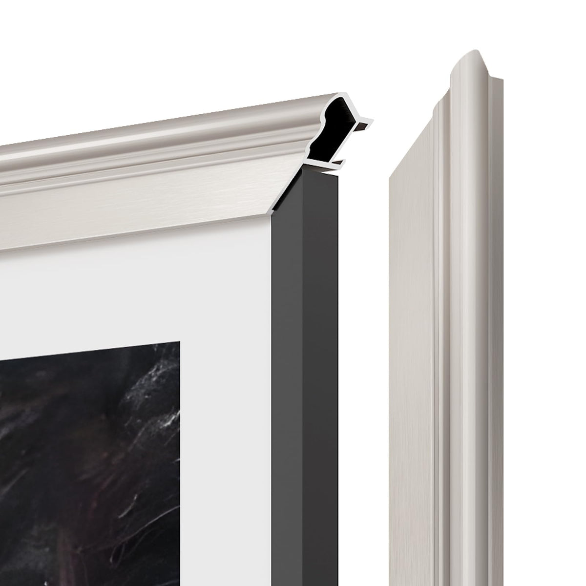 VueFrame Samsung The Frame-compatible bezel with matte finish blends with decor.