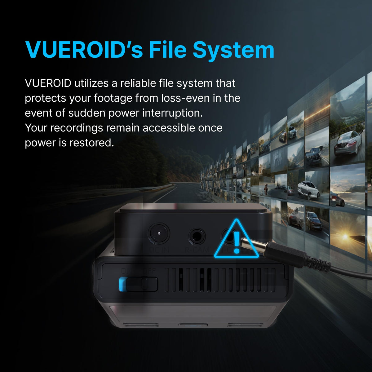 Vueroid S1 included hardwire cable powers parking mode safely