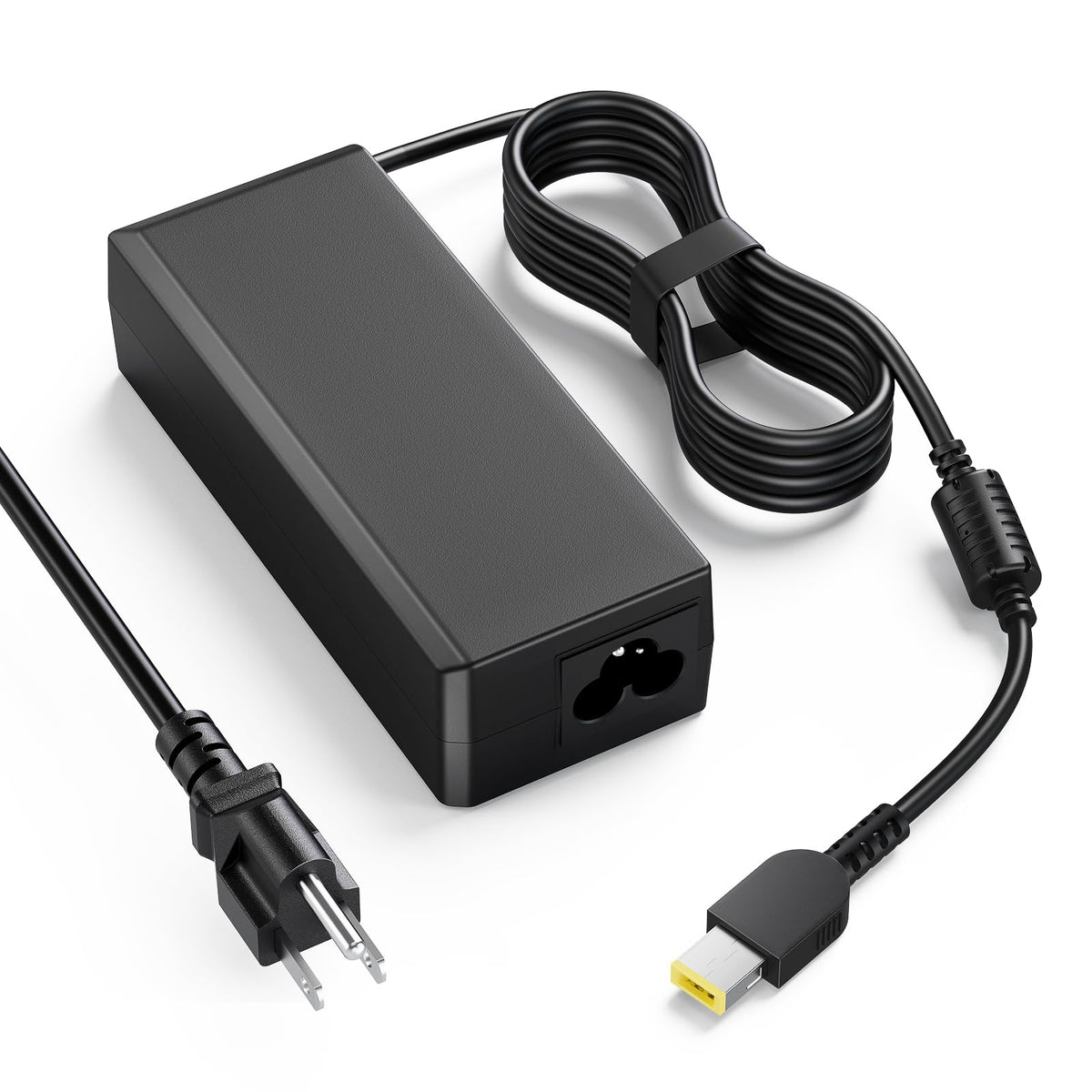 VUOHOEG 65W charger powers Lenovo ThinkPad T440 with reliable yellow square-tip connection.