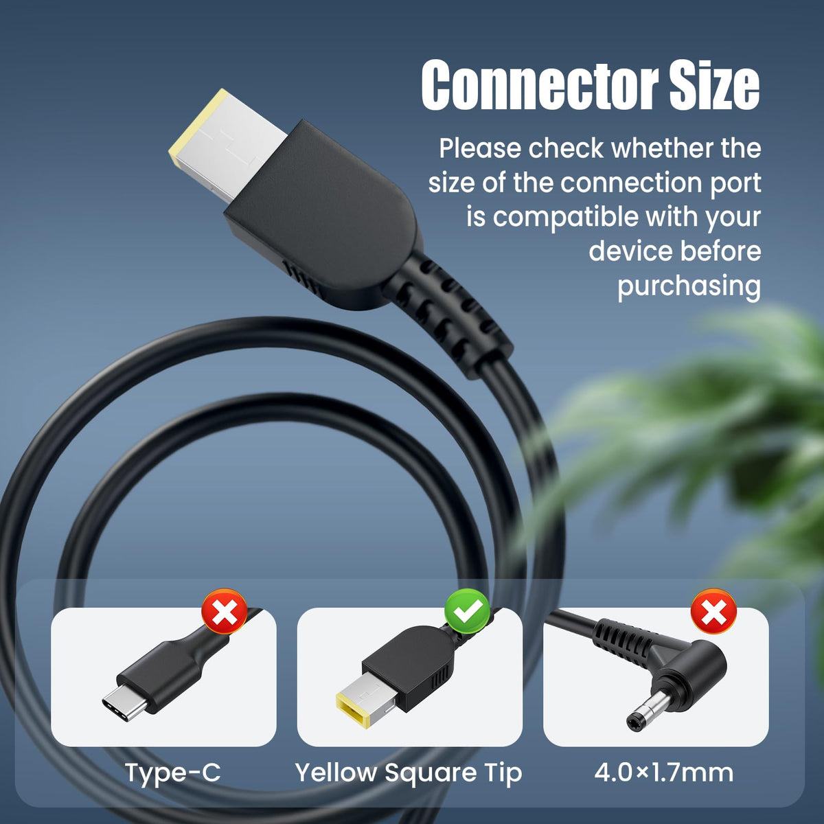 VUOHOEG 65W charger keeps ThinkPad T460 charged with secure yellow tip.