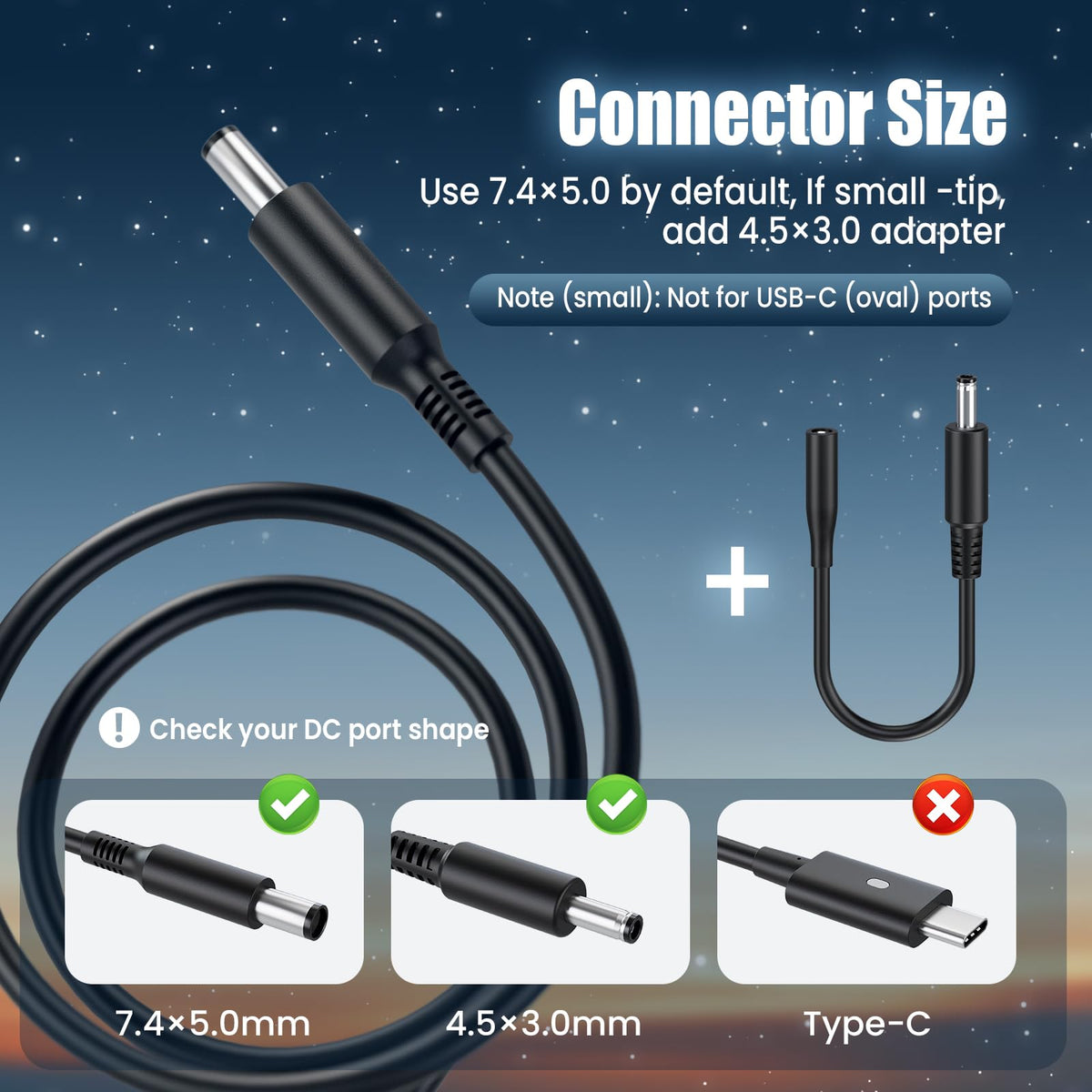 VUOHOEG 4.5x3.0 blue-tip adapter for Dell port compatibility