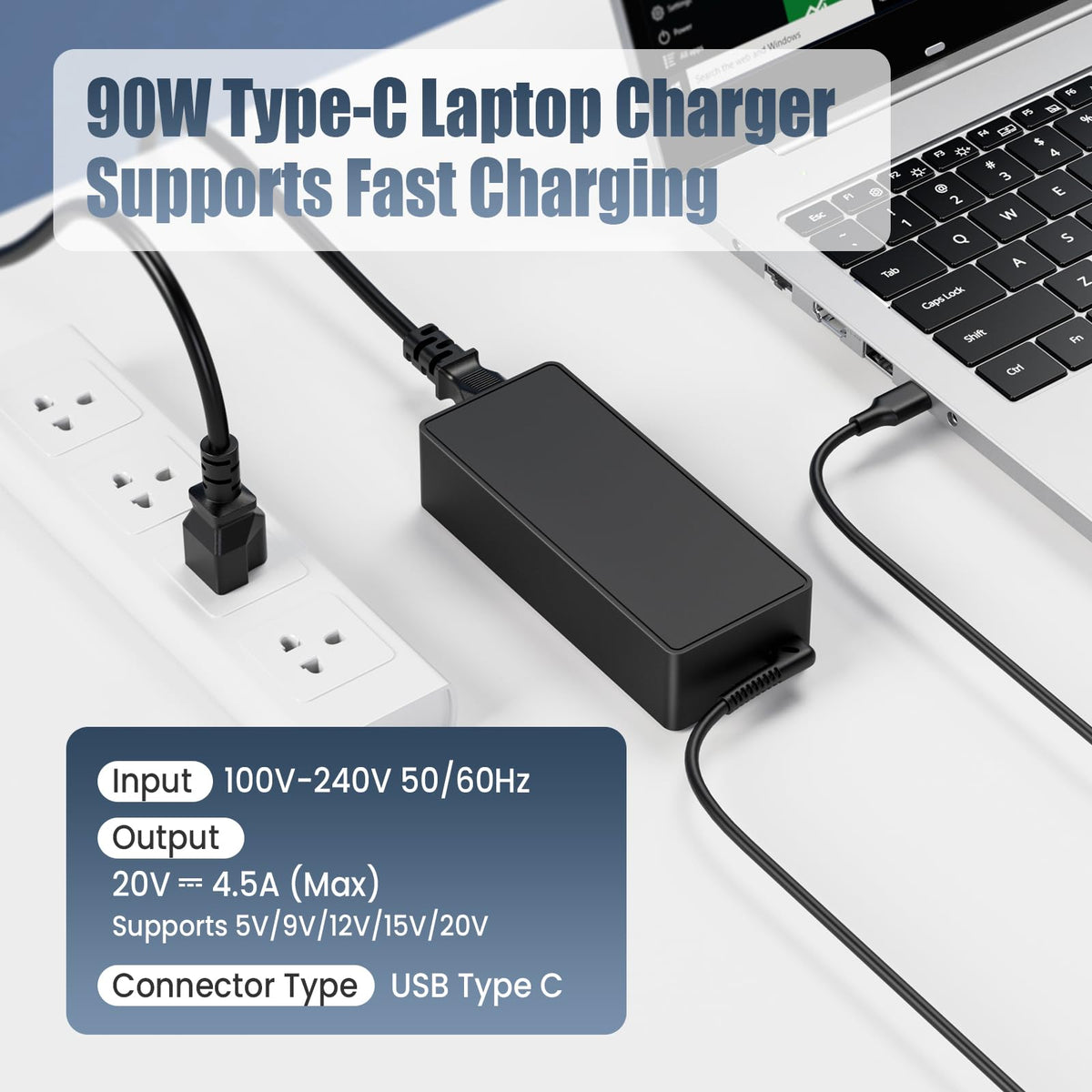 VUOHOEG 90W USB-C PD charger in use with ThinkPad.