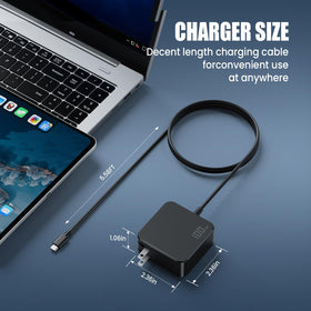 Box contents show charger with built-in cable