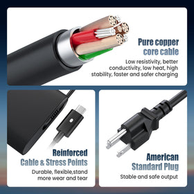 VUOHOEG charger inside laptop sleeve showing compact size for travel convenience