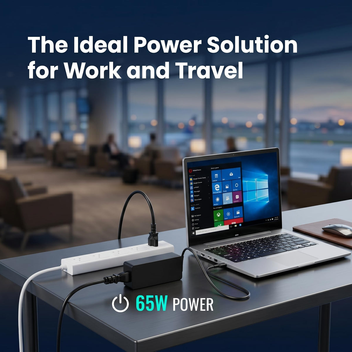 Laptop and charger ready for daily charging at home or office.