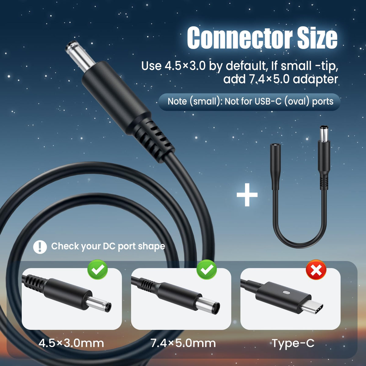 VUOHOEG Dell adapter showing the small tip for compatible models