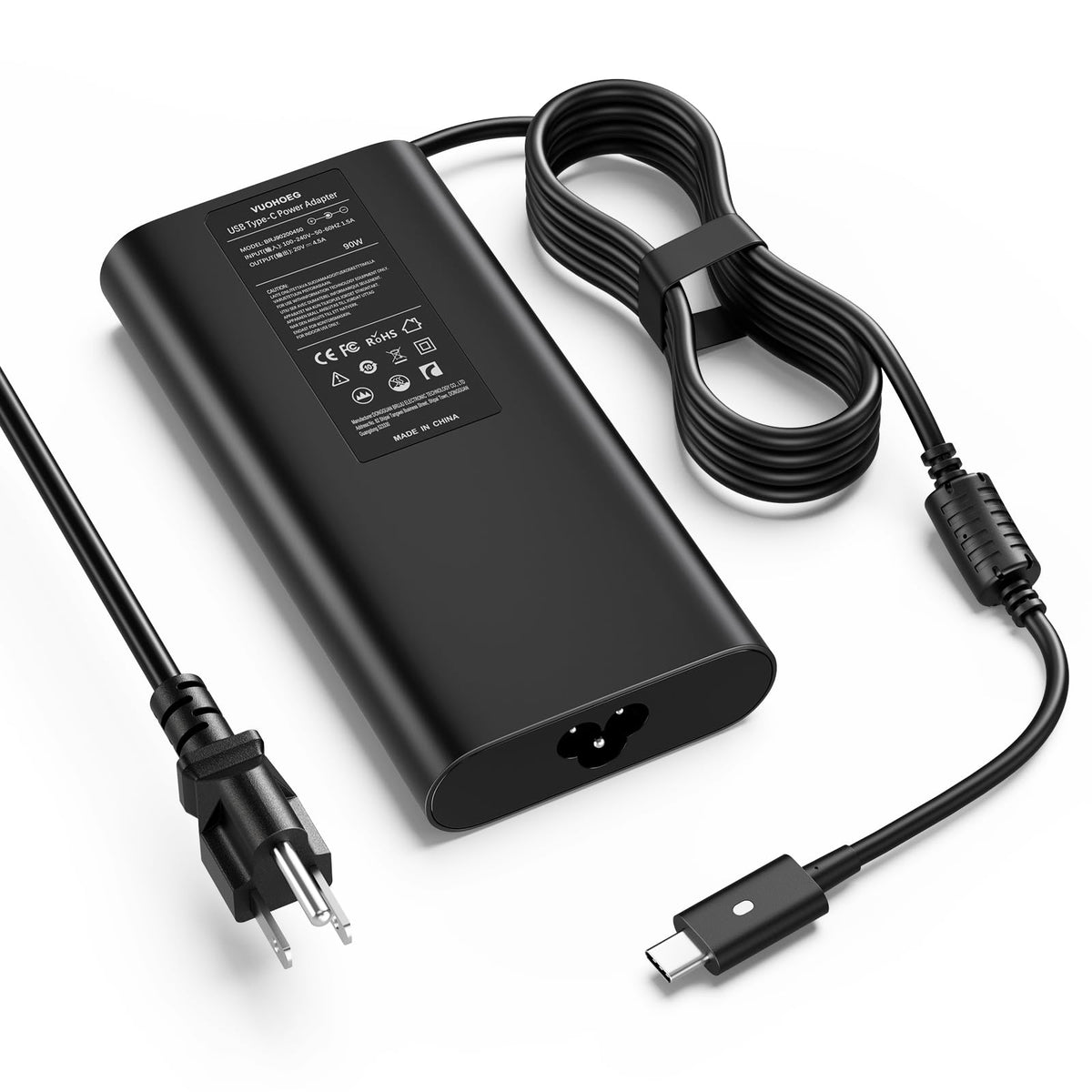 VUOHOEG adapter front view showing compact design and durable finish for travel