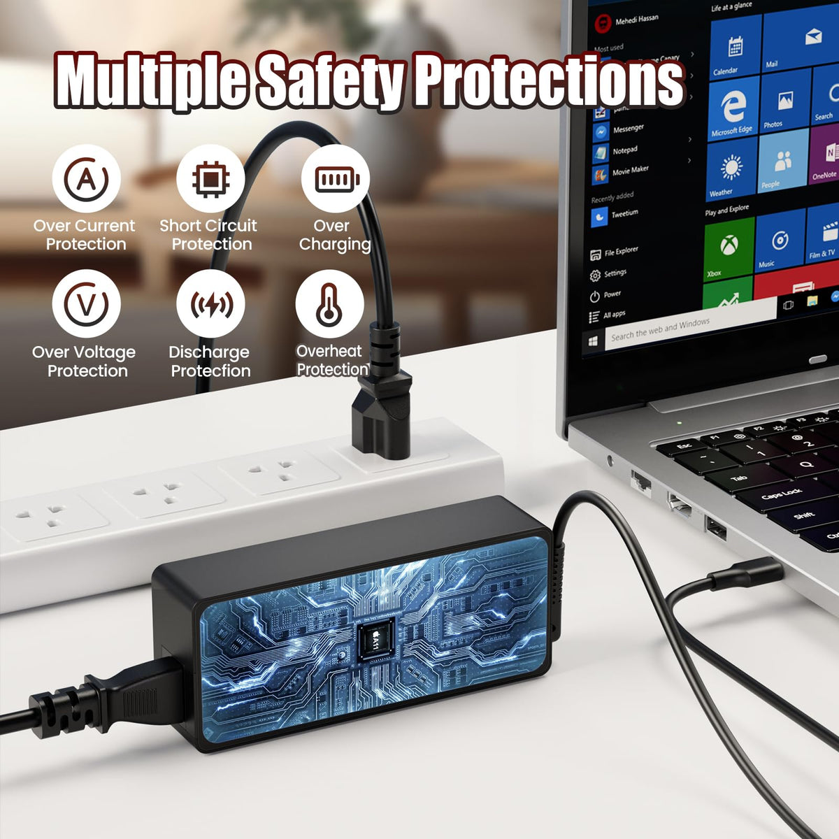 VUOHOEG compact charger with integrated DC cable for tidy desks.