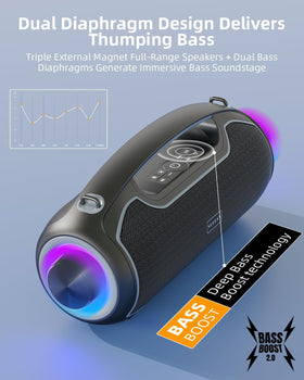 VUOPAX deep bass with one-touch boost, ideal for modern pop and electronic tracks.