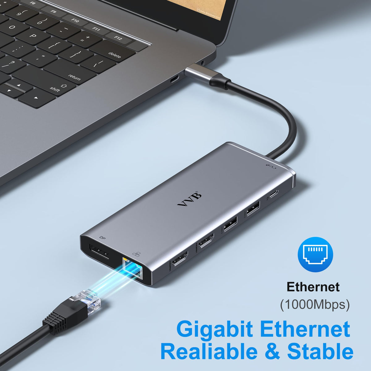 VVB Ethernet and 3.5mm audio ports detail for stable network and wired headset use