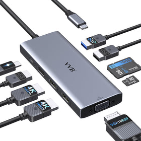 VVB docking station front view showing ports and compact housing for easy desktop expansion