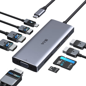 VVB docking station front view showing ports and compact design benefit