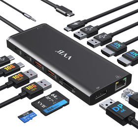 VVB docking station front view showing ports and compact design for desktop expansion
