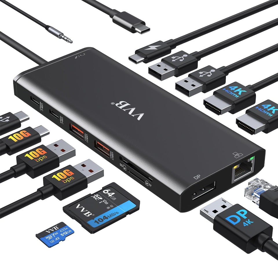 VVB docking station front view showing ports and compact design for desktop expansion