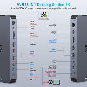 VVB USB C Docking Station two HDMI and DisplayPort outputs for multi-screen work