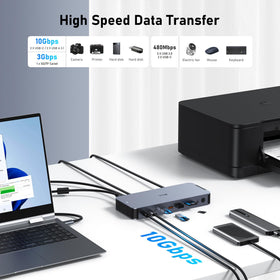 VVB USB C Docking Station back-panel ports for tidy workspace and easy access