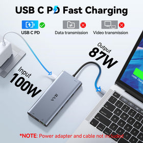 VVB USB‑C power port detail showing 100W PD charging convenience