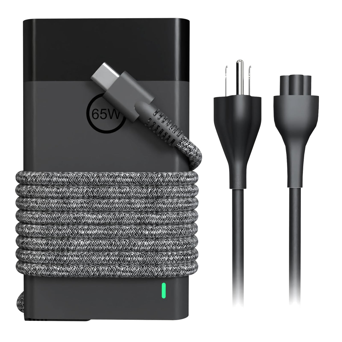 VVOX347 65W USB-C charger close-up showing compact design for fast charging.
