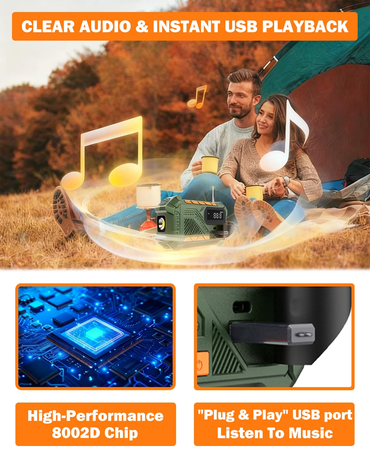 VXF Solar Hand Crank Emergency Radio for outdoor use in rugged environments.