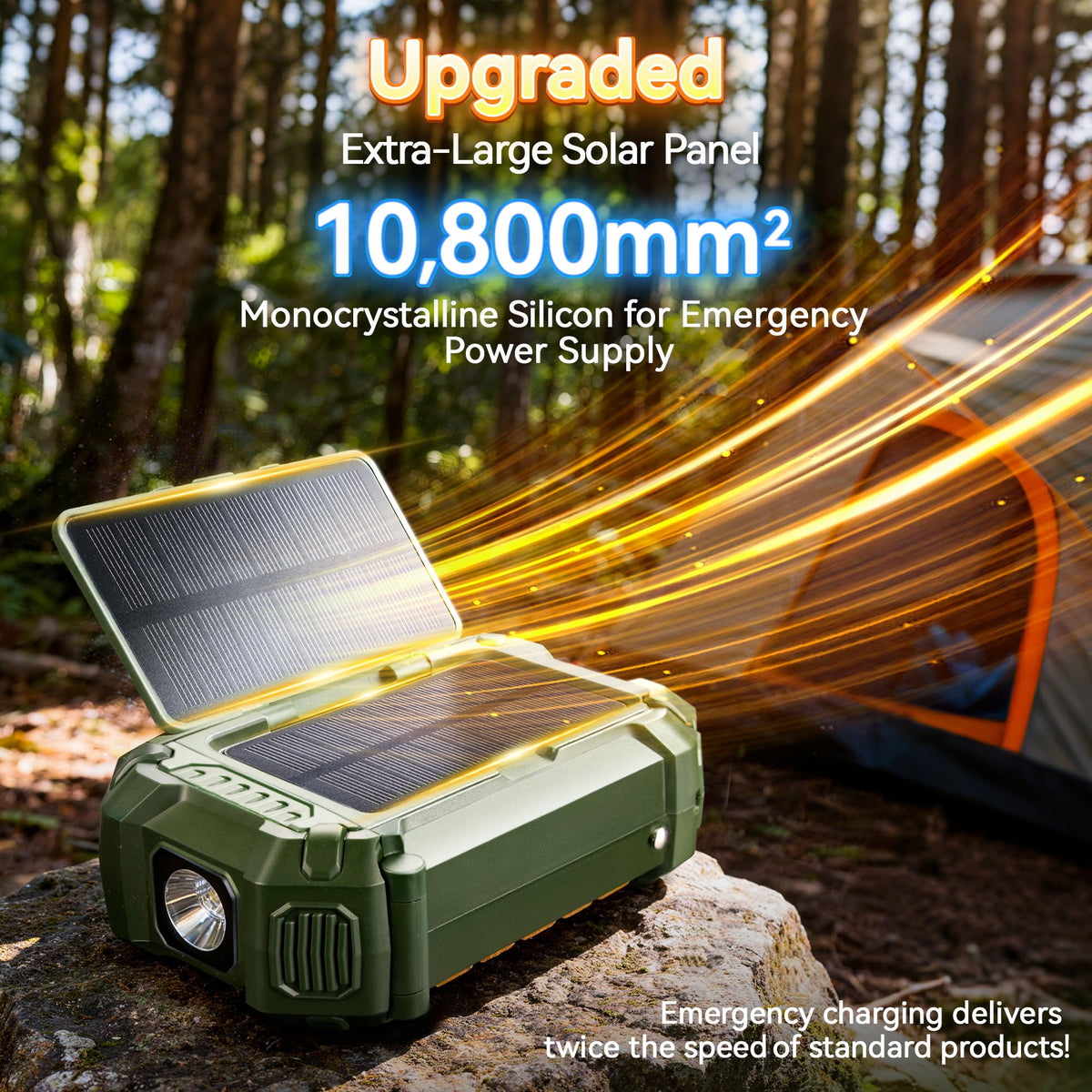 VXF Solar Panel close-up emphasizes high-efficiency charging for emergencies.