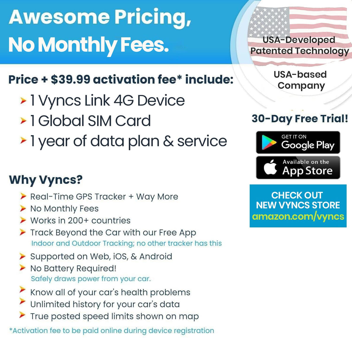 Vyncs global coverage supports vehicles across 200+ countries.