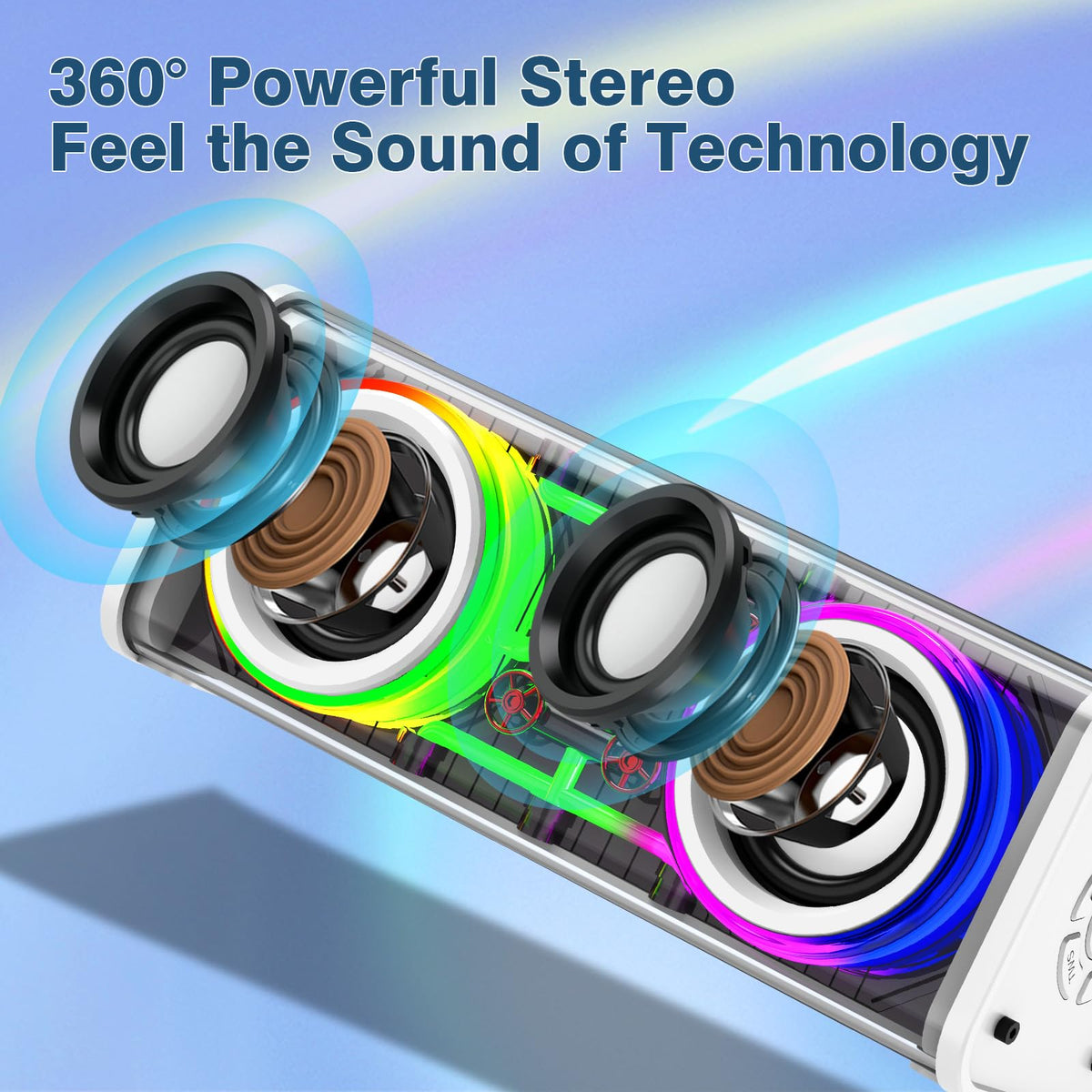 Close up of Vythorq V8 showing five LED lighting modes for customizable ambience