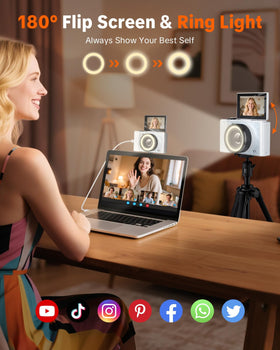 W & O camera 3-inch flip screen open for selfies and vlogging framing