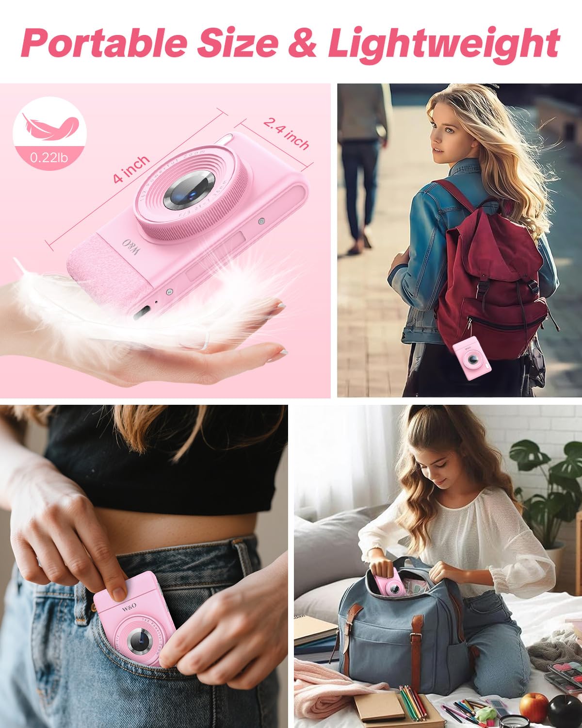 W & O back view with 2.8-inch LCD displayed for instant photo review and framing