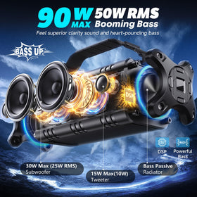 W-KING speaker side panel highlights durable controls and water resistance