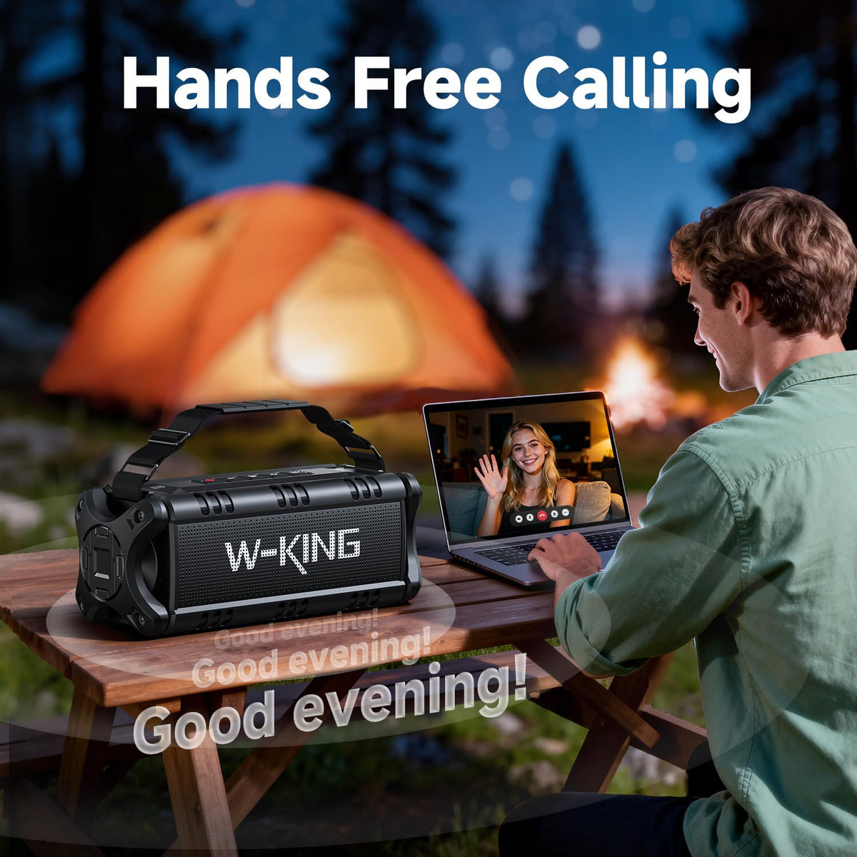 W-KING outdoor usage on beach or campsite scenario with friends