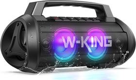 W-KING D10 front view shows a compact rugged party speaker for outdoor gatherings