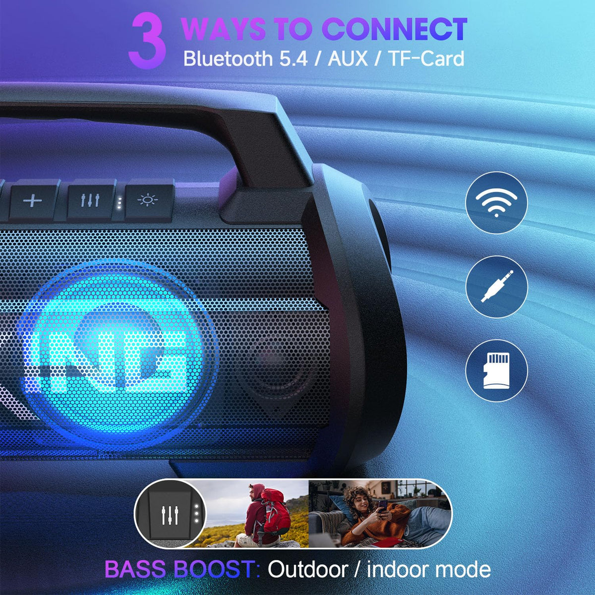 W-KING D10 RGB lighting adds visual flair for parties and karaoke sessions