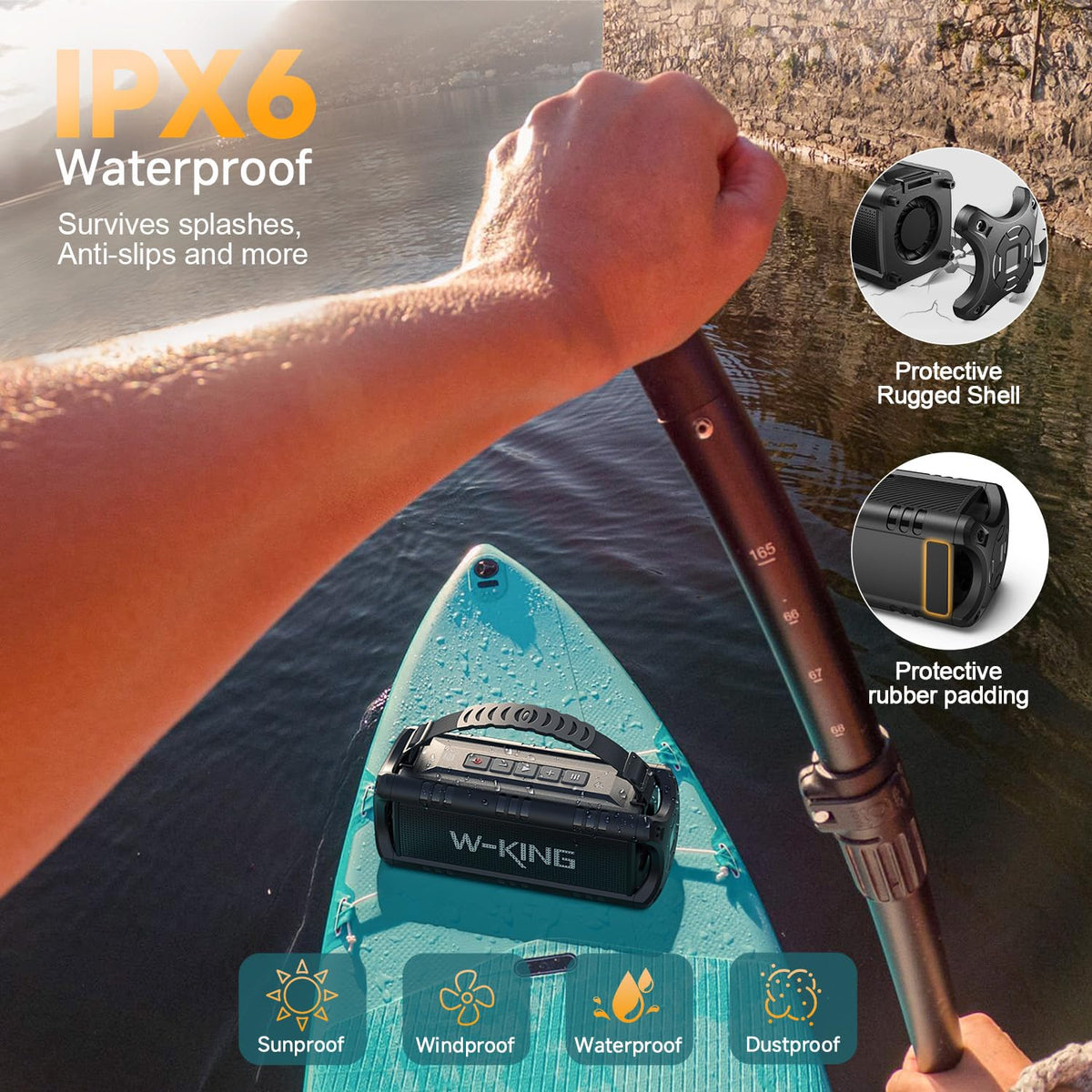 W-KING D8 Mini-1 IPX6 splash-proof design for outdoor use