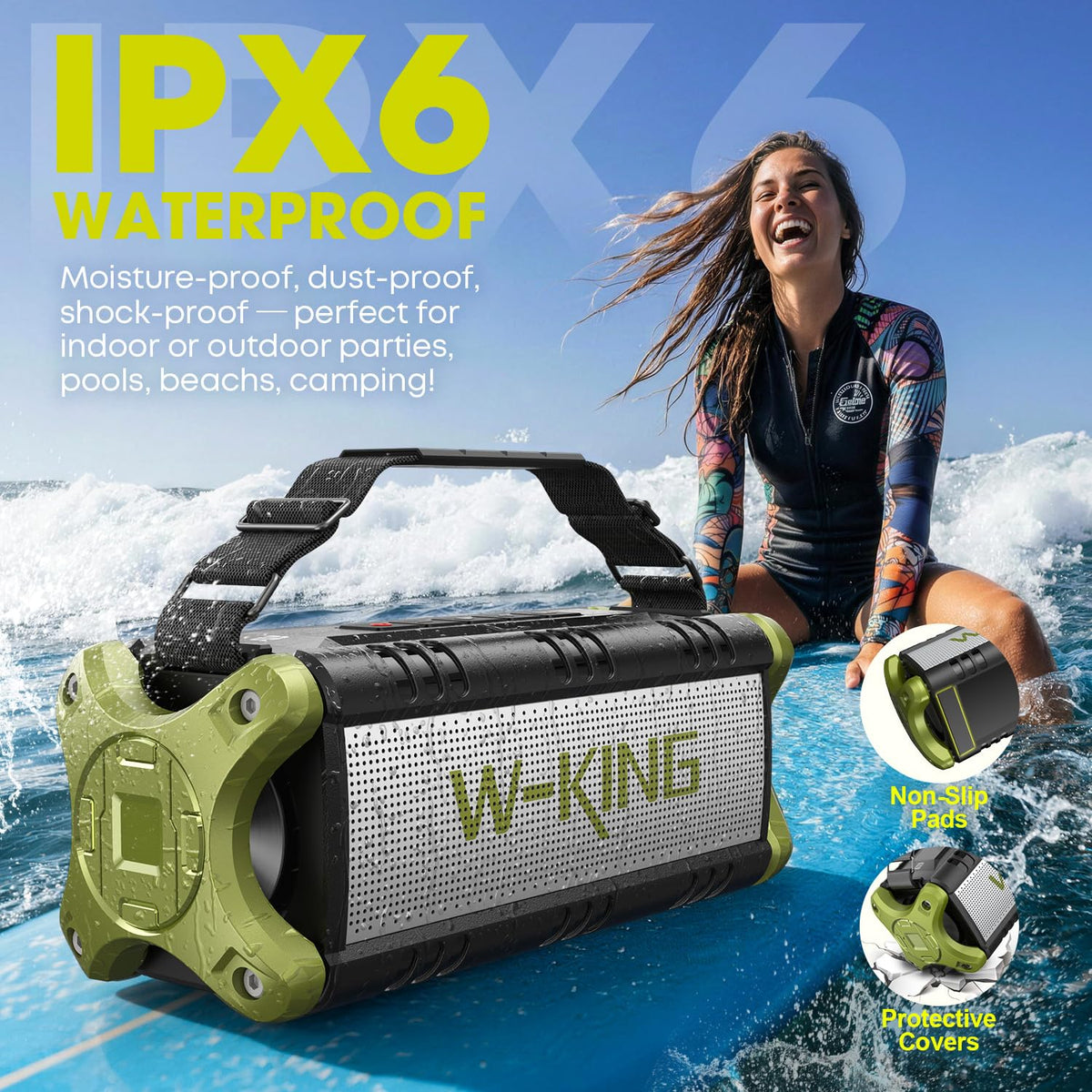 W-KING D8 in outdoor scene ready for beach or camping adventures