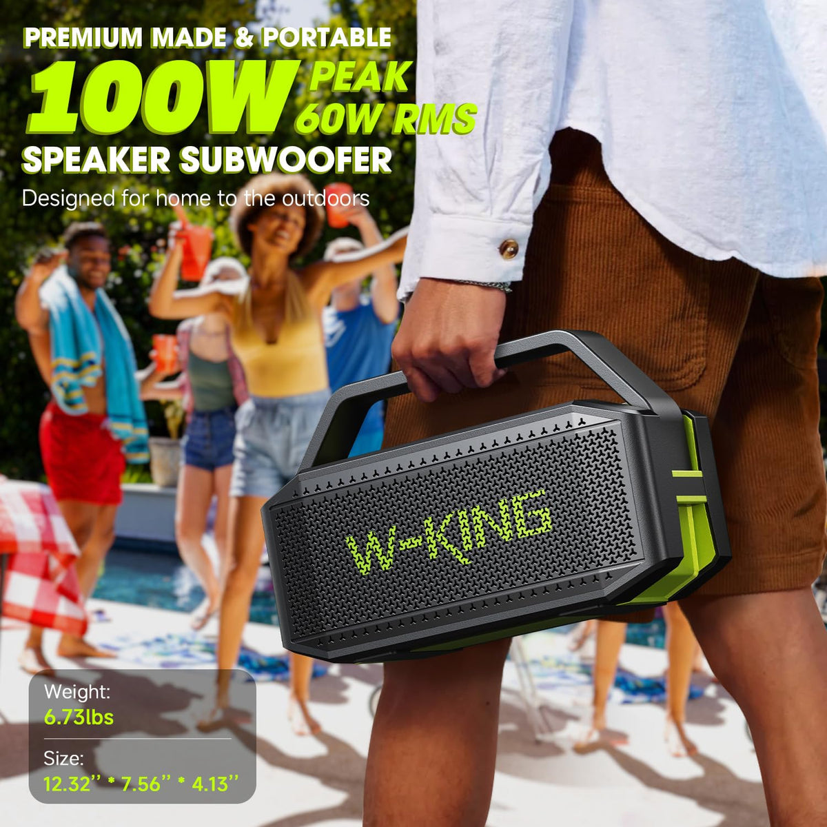W-KING large outdoor boombox highlights high-volume performance for gatherings.