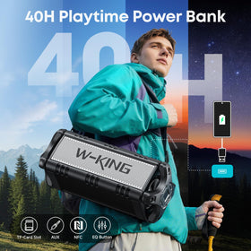 W-KING portable speaker with power-bank function for charging devices on the go