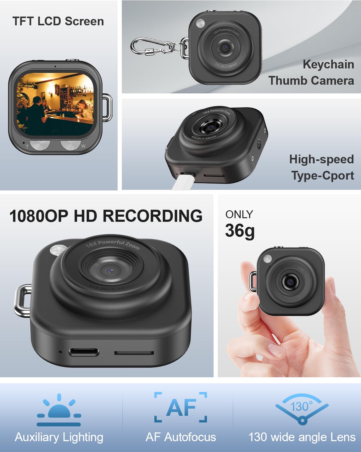 W & O lens close-up emphasizing camera optics for crisp 1080p video