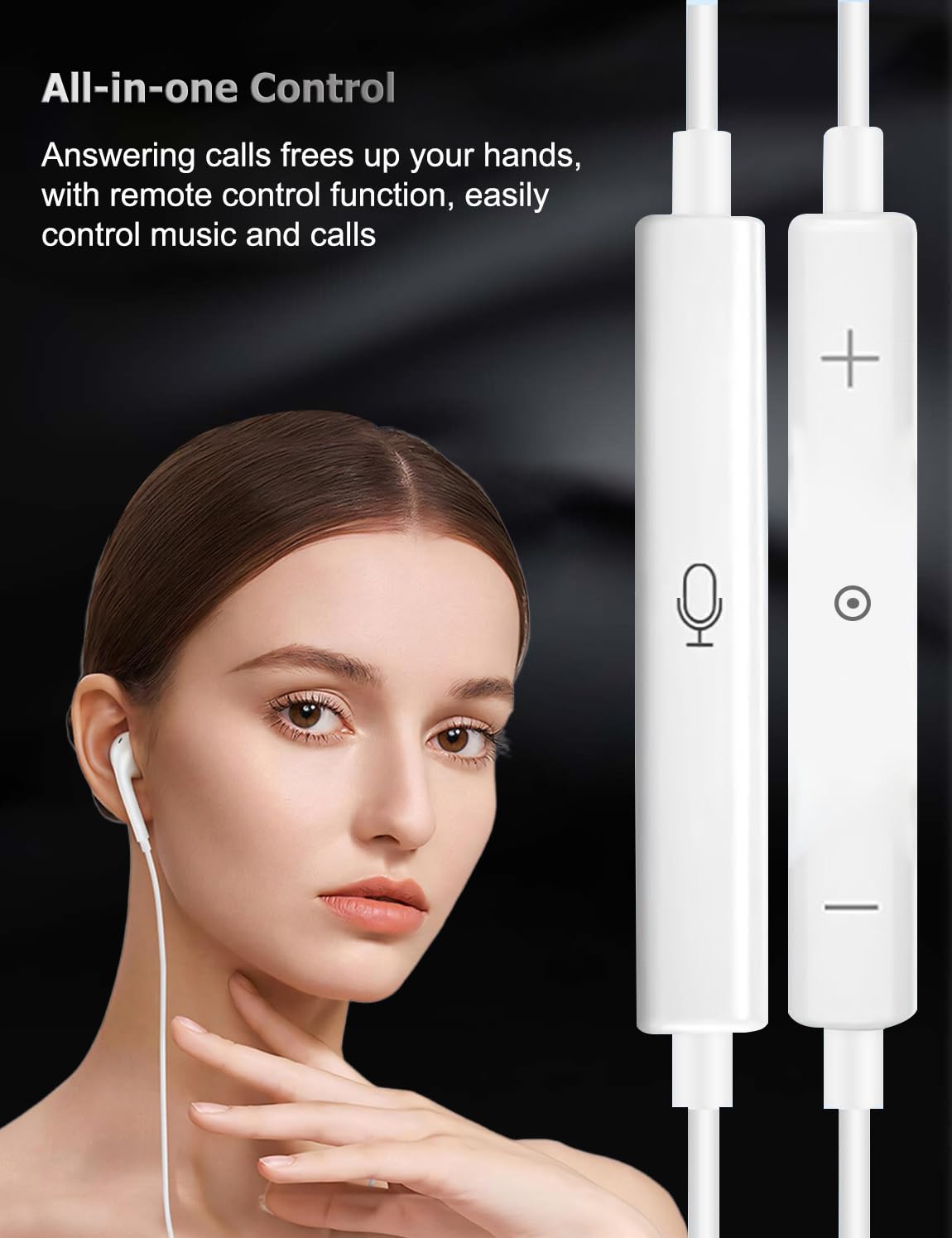Wabklove USB-C earphones volume control for quick audio tweaks without reaching phone.