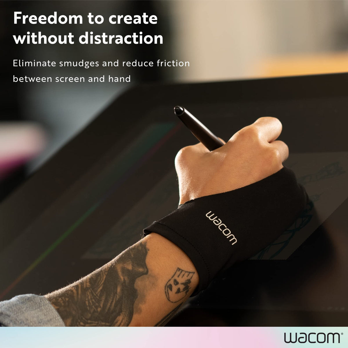 Wacom Drawing Glove glides smoothly with low friction to reduce fatigue.
