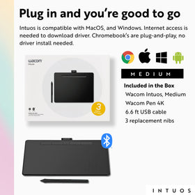 Wacom Intuos CTL6100WLK0 renewed warranty and support with purchase.