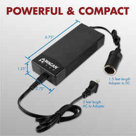 Wagan EL9904 12V DC output powers 12V devices from a wall outlet.