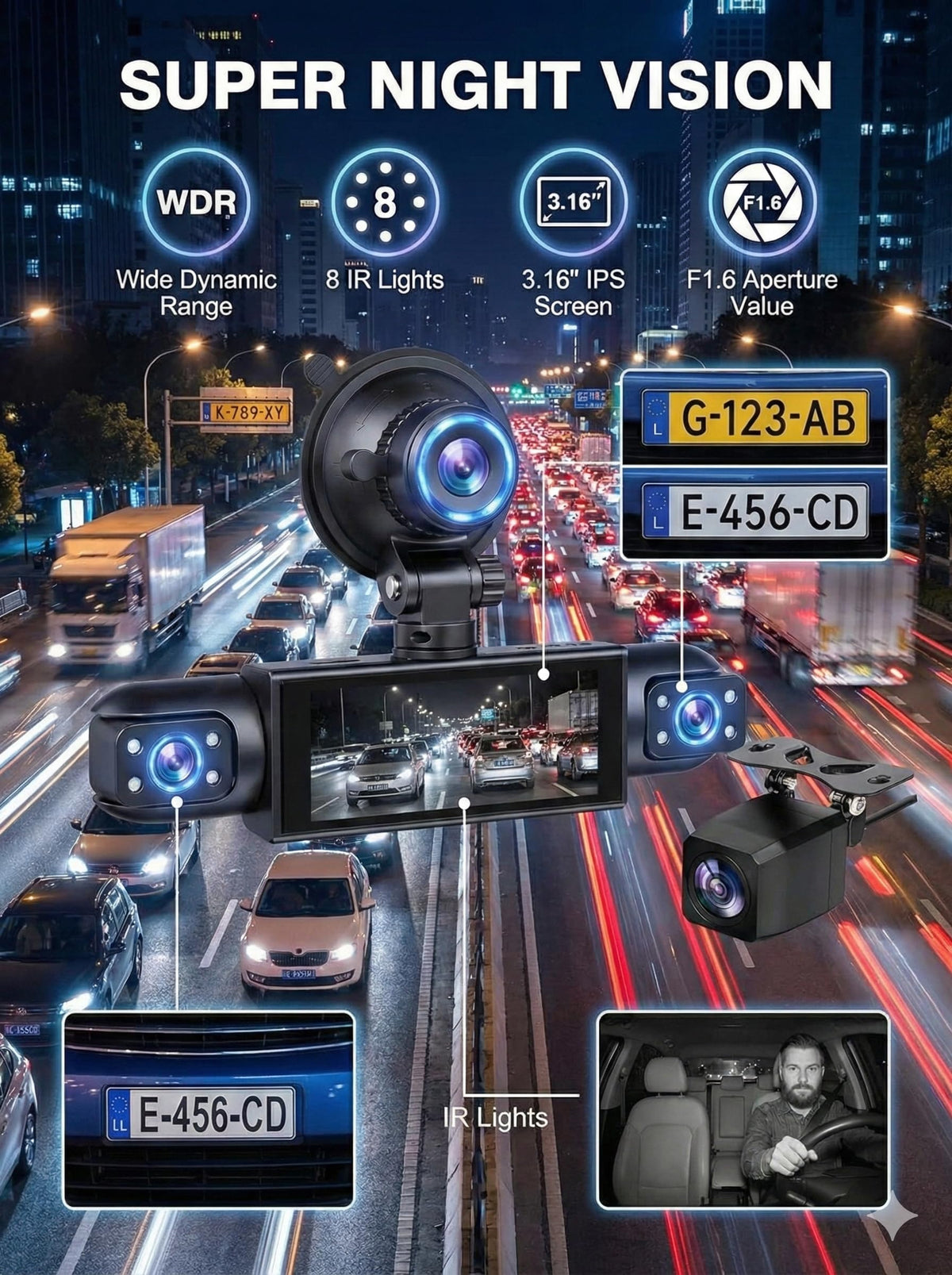 Wagoyo dash cam beside smartphone showing compact size and portability
