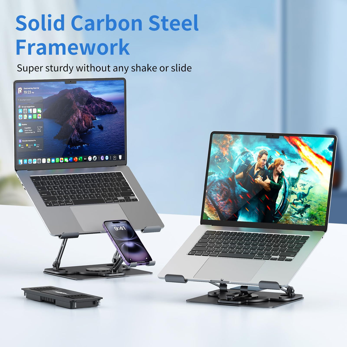 WAGOZZLE rotatable base demonstration showing 360-degree swivel for workspace flexibility