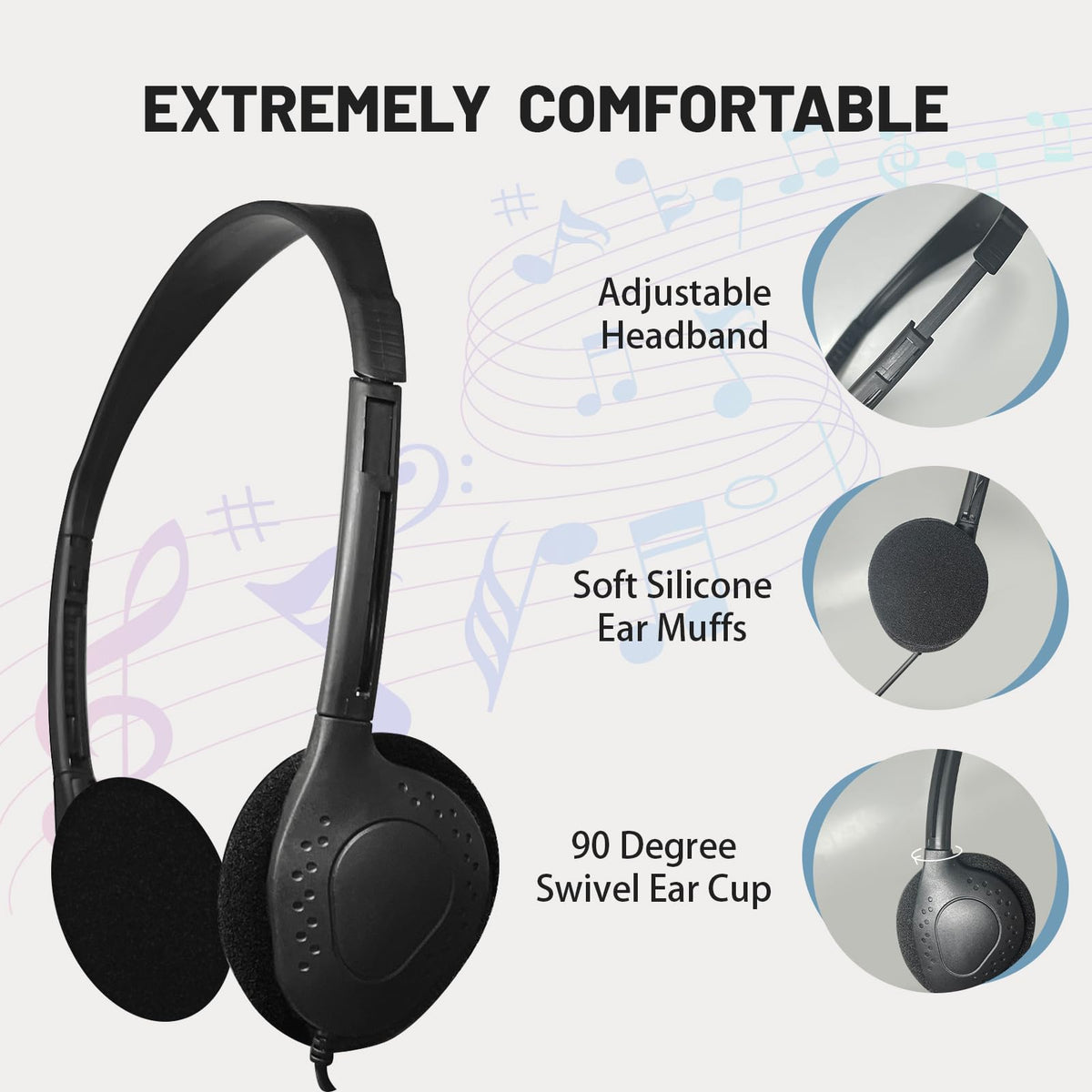 WAHUWAY close-up of earcup cushion for comfortable student listening