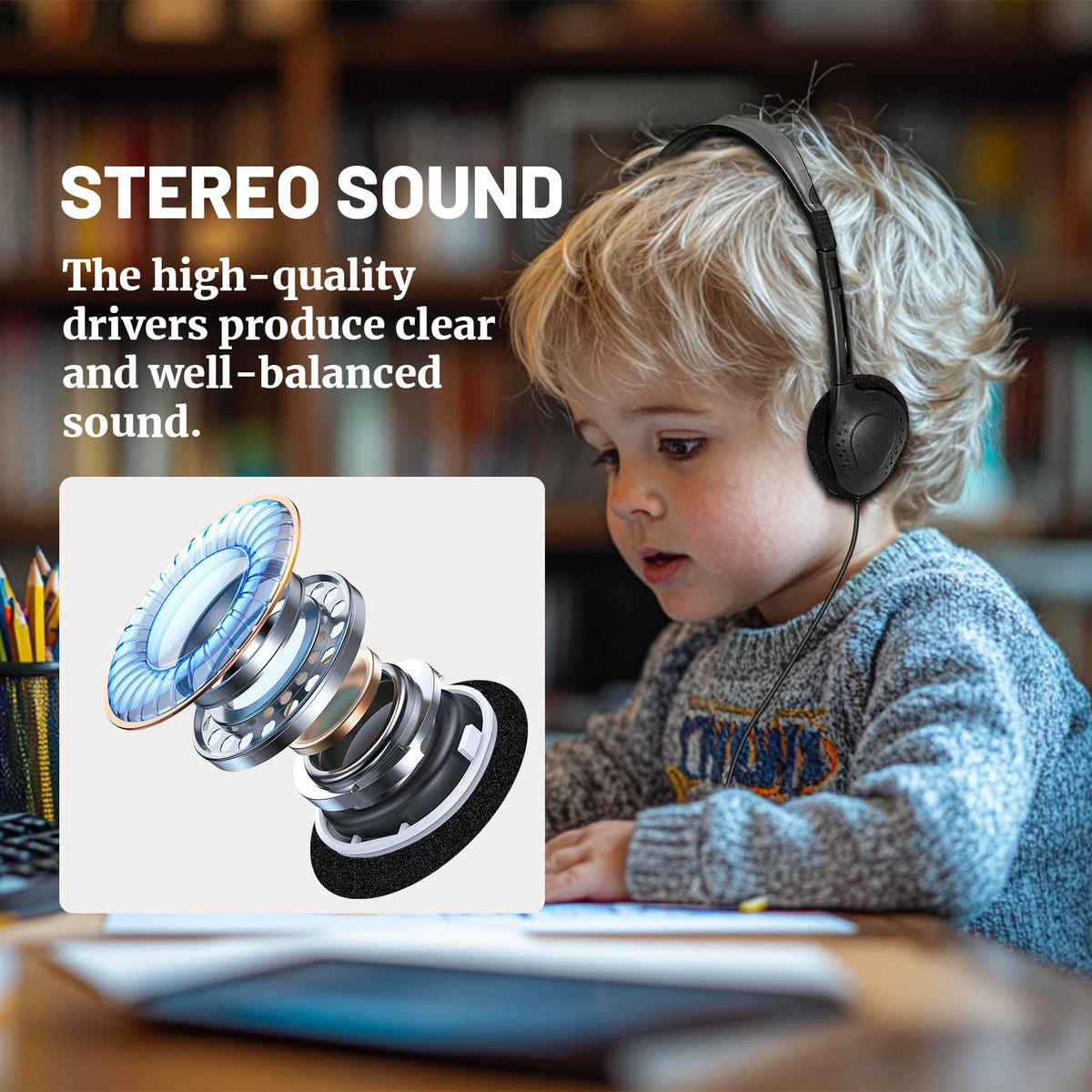 WAHUWAY headphones in classroom hands-on use for supervised testing