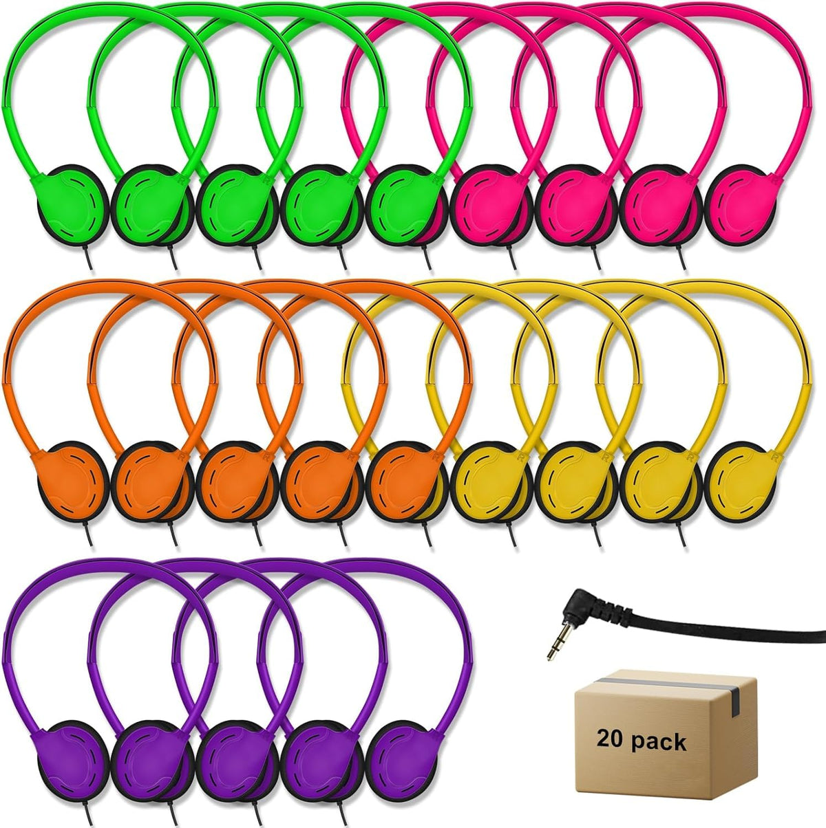 WAHUWAY 20-pack bulk headphones for classrooms offer reliable sound for group activities.